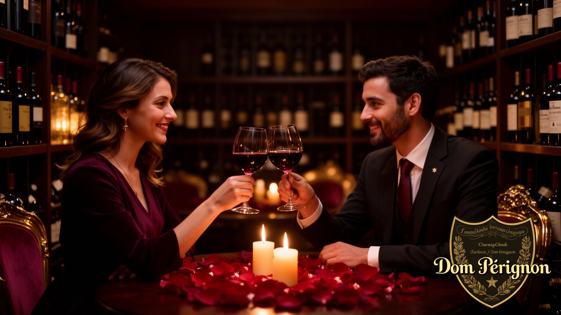 Casal brindando vinho em ambiente intimista